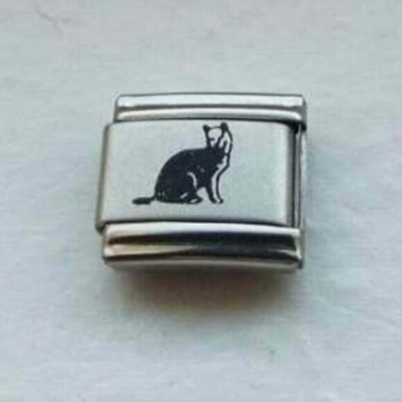 Cat laser 9mm stainless steel italian charm bracelet link new - Picture 1 of 2